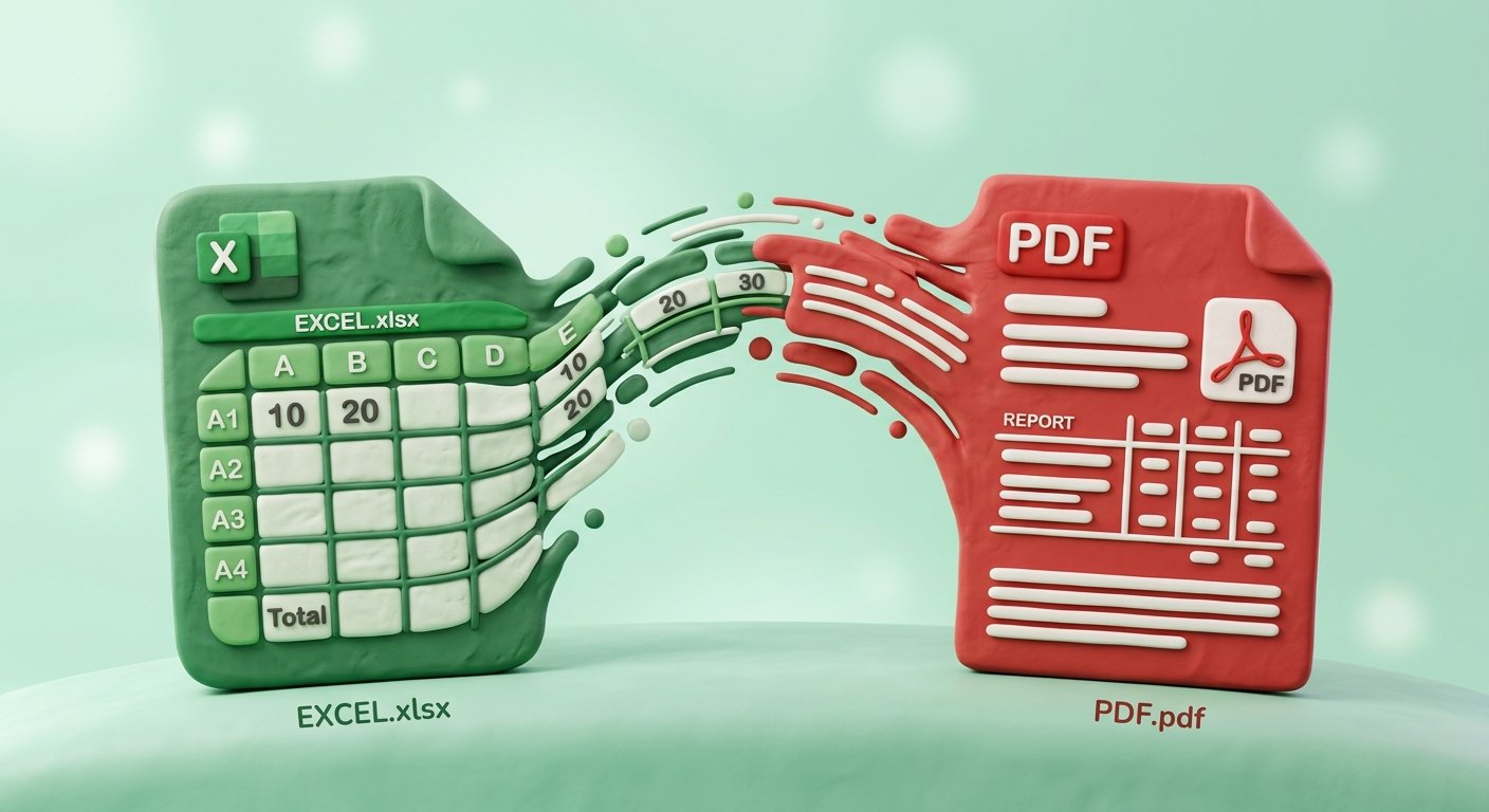 Convert Excel to PDF 3D Illustration