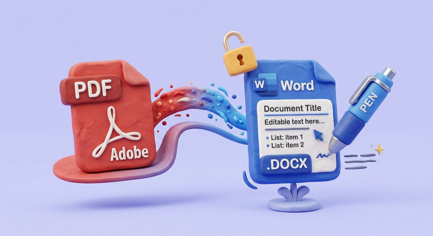 Convert PDF to Word DOCX 3D Illustration