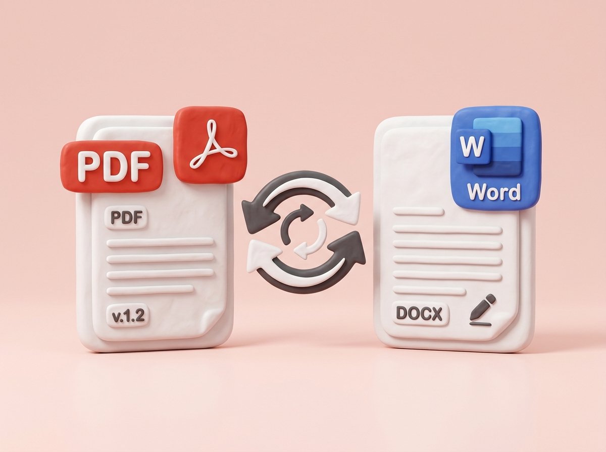PDF vs Word Guide 3D Illustration
