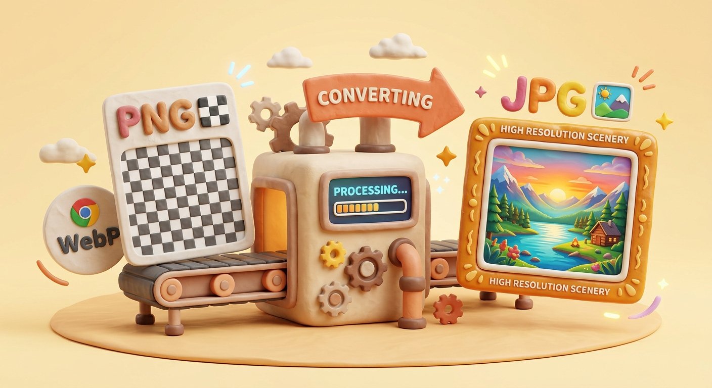 Convert PNG and WebP to JPG 3D Illustration